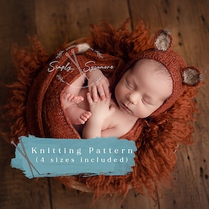 Knitting Pattern Bonnet Fox and tail Size Newborn - 12 months included - INSTANT DOWNLOAD