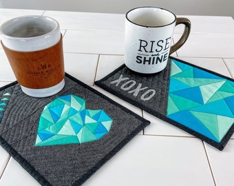 Combo Pack - Heart Glass & XOXO Glass Foundation Paper Pieced Mug Rug Patterns