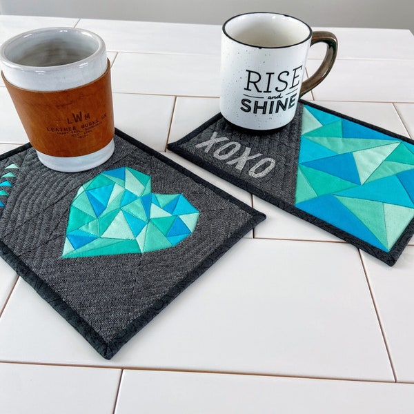 Combo Pack - Heart Glass & XOXO Glass Foundation Paper Pieced Mug Rug Patterns