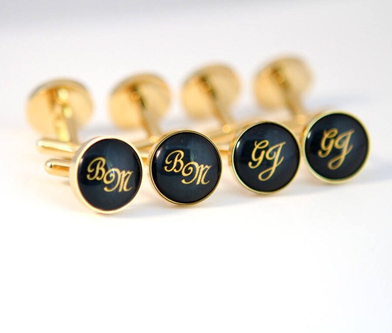 Monogram Cufflinks Gold Cuff Links Groomsman Gift Personalized Etsy