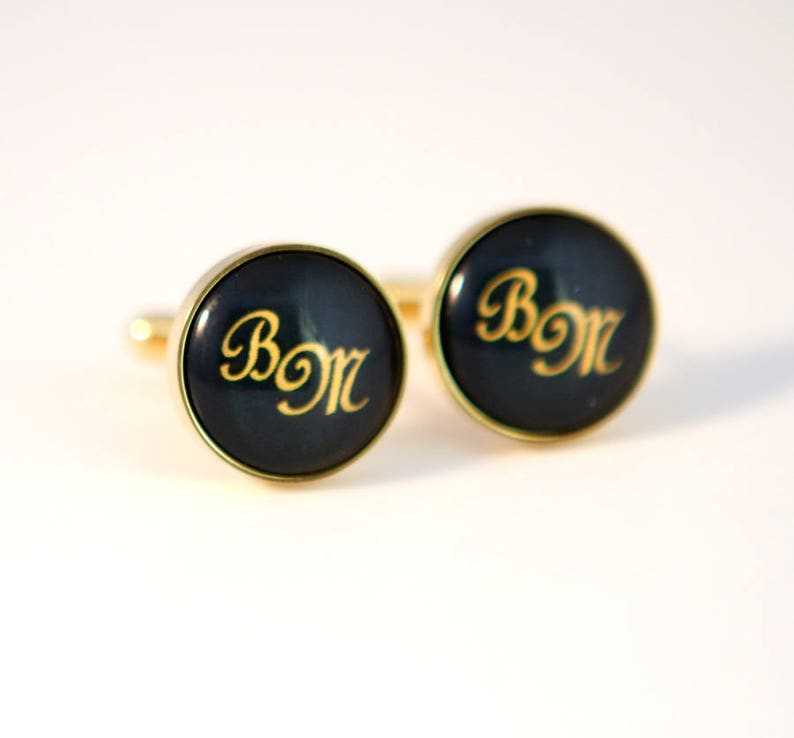 Monogram Cufflinks Gold Cuff Links Groomsman Gift Personalized Etsy