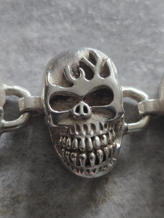 Solid Heavy 925 sterling silver biker bracelet sk… - image 3