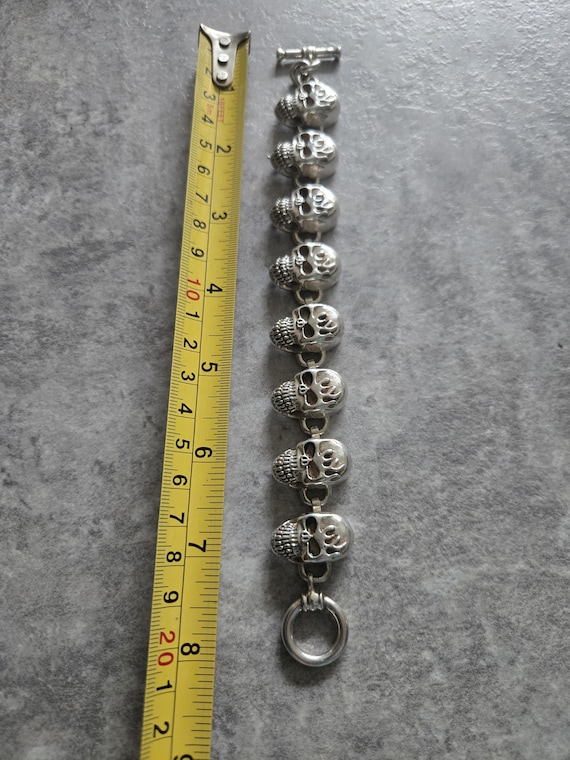 Solid Heavy 925 sterling silver biker bracelet sk… - image 7