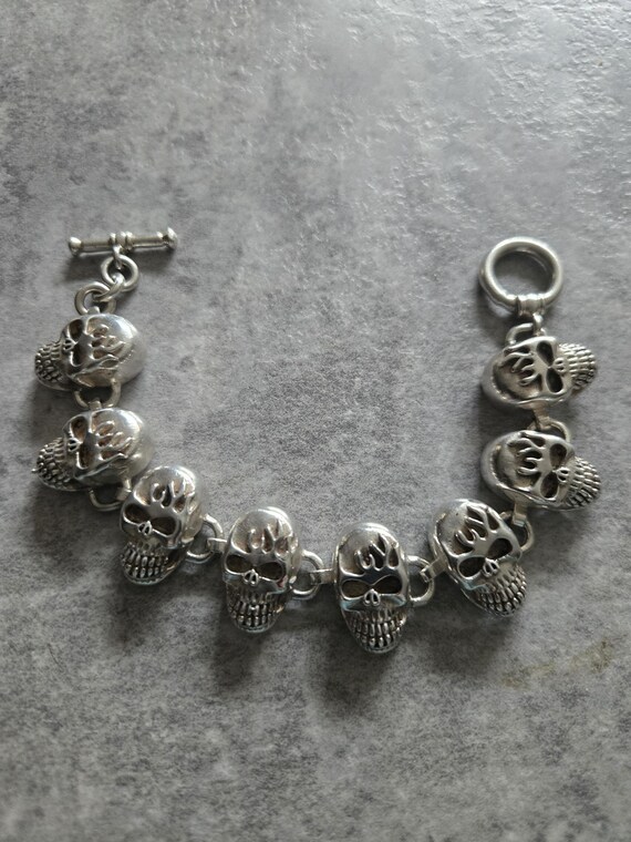 Solid Heavy 925 sterling silver biker bracelet sk… - image 2