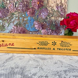 Long French Vintage Wooden Knitting Needle Box Personalised with The Name &quot;Christiane&quot; / Charming 1970s Knitting Needle Storage Box