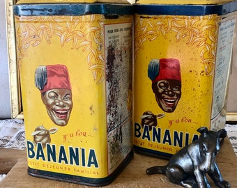 Two French Vintage 1950s "Banania" Chocolate Powder Tins / Lovely Old Tins from an Iconic Brand / Gently Time Worn / Collectible Advertising