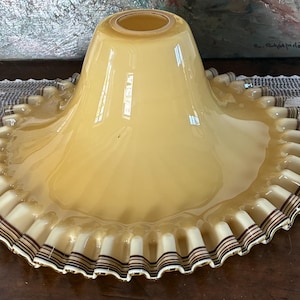 Unusual & Large French Vintage Deep Yellow Opaline Glass "Frill" Light Shade / Charming French Glass Pendant Light / 1930s Farmhouse Decor