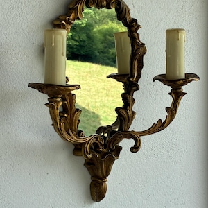 French Vintage Rococo Louis XV Style Gilt Bronze Mirrored Wall Sconce / Classic Two Arm Wall Light / Charming & Decorative Wall Light