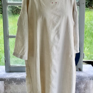 Rustic French Antique Heavy Linen Smock with Red MB Initials/ Hand Made Nightgown / Artist's Smock or Large Top / From the French Pyrenees