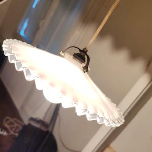 French Vintage White Opaline Glass "Frill" Light Shade / Charming French Milk Glass Pendant Light / 1930s Farmhouse Decor / French Light