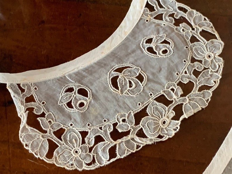 Three French Antique Embroidery on Cambric? Collars / Three Delightful Victorian Collars in Various Styles / 1900s Romantic Collars image 9