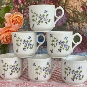 Six French Vintage 1900s Blue Floral Espresso Coffee Cups & Matching Jug / Sweet French Small Coffee Cups / From An Old Parisian Café
