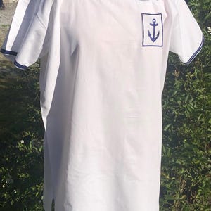 French Vintage 1940s/50s Blouse/Top / Delightful Naval Look with Anchor Detail / Classic French Chic White & Navy Top / Hand Made from Paris