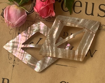 Pair of French Antique Mother of Pearl Buckles / Beautiful Hand Made Lozange Shaped Buckles / 19th Century Mother of Pearl