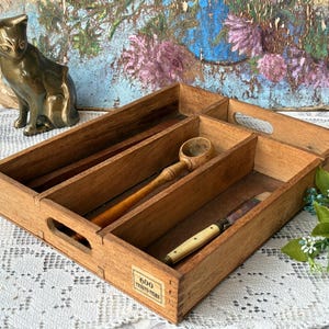 French Vintage Wooden Cutlery Tray / Handled Wooden Cutlery Drawer with a Few Utensils / Fab 1970s Cutlery Tray / Great for Use and Display