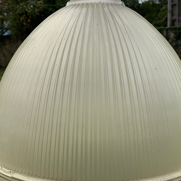Very Large French Antique 1940s Frosted Glass Light Shade / Probably from A Railway Station / Fabulous Holophane Style Industrial Light