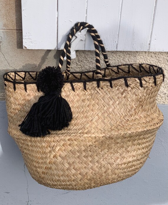 French Vintage Straw Shopping Basket / Unusual Sha