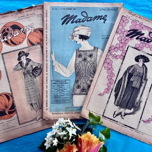 Three French Antique "Madame" Woman's Magazines from 1919 and 1921 / An Insight Into the Past! / Fab Graphics / With Pattern in Colour