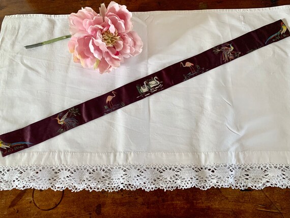 French Antique Silk? Small Sash / Hand Painted Bi… - image 3