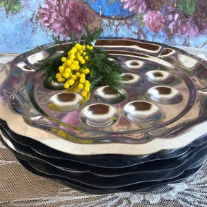 Eight French Vintage 1970s Silver Metal Escargot/Snail Individual Serving Dishes / Each Serving Twelve Snails / Retro French Snail Dishes