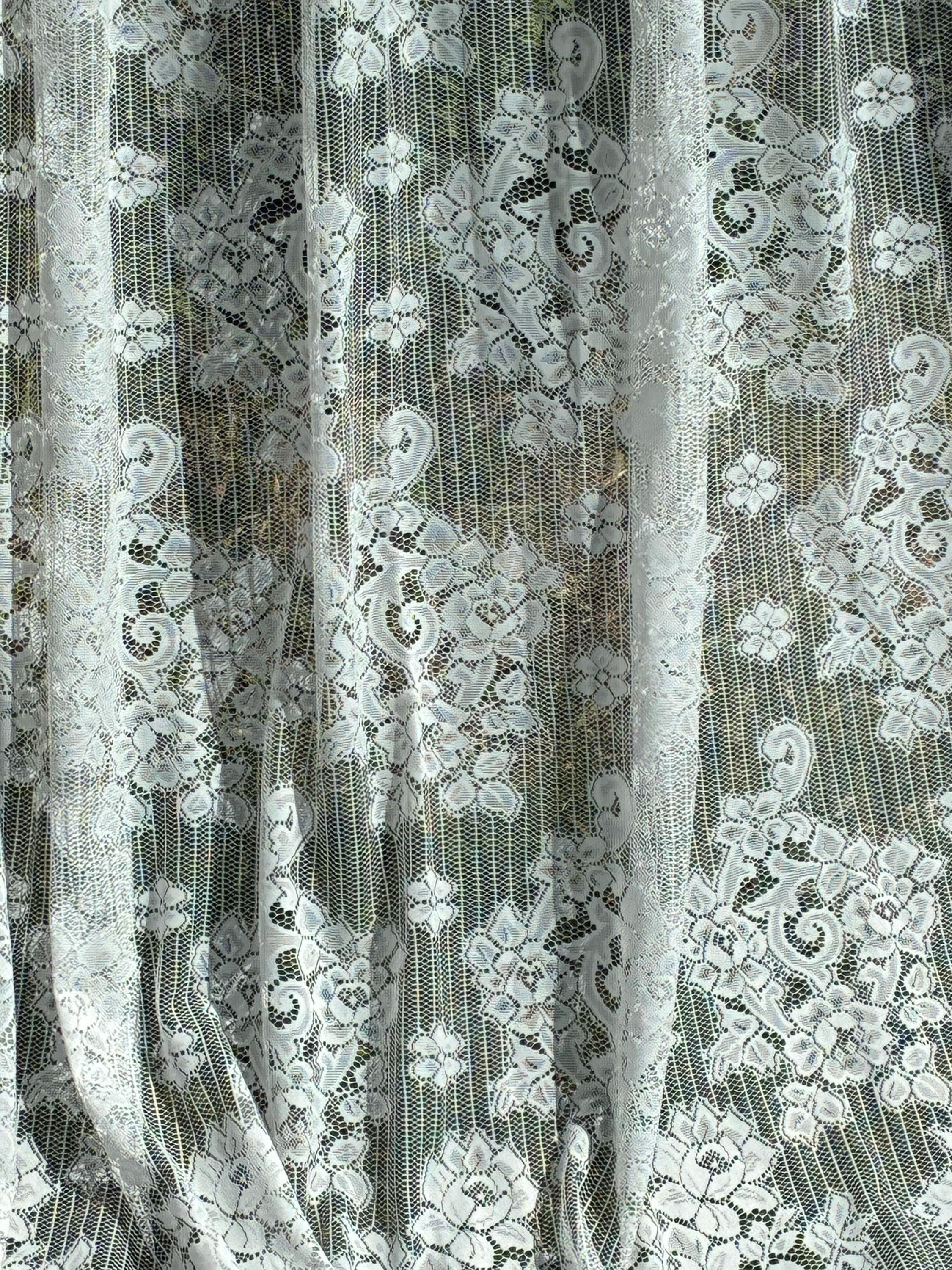White Net Panel French Vintage White Net Curtain Panel With Pretty Floral Detailing ...