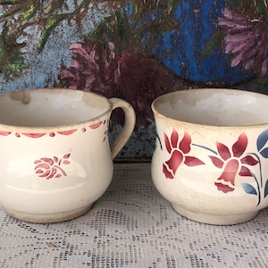 Two Large French Vintage Digoin Coffee Cups / Classic but Cronky French Cups - "Dejeuners" / Lovely Airbrushed Design / Cups for Display