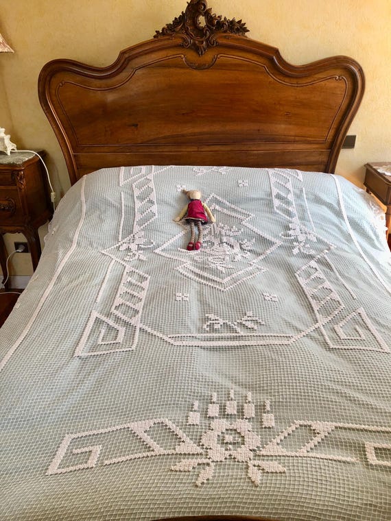 カーテン 1910s French Filet Lace Bed Cover French Pleated Lace Washed Pure Cotton Four-Piece Bed Set