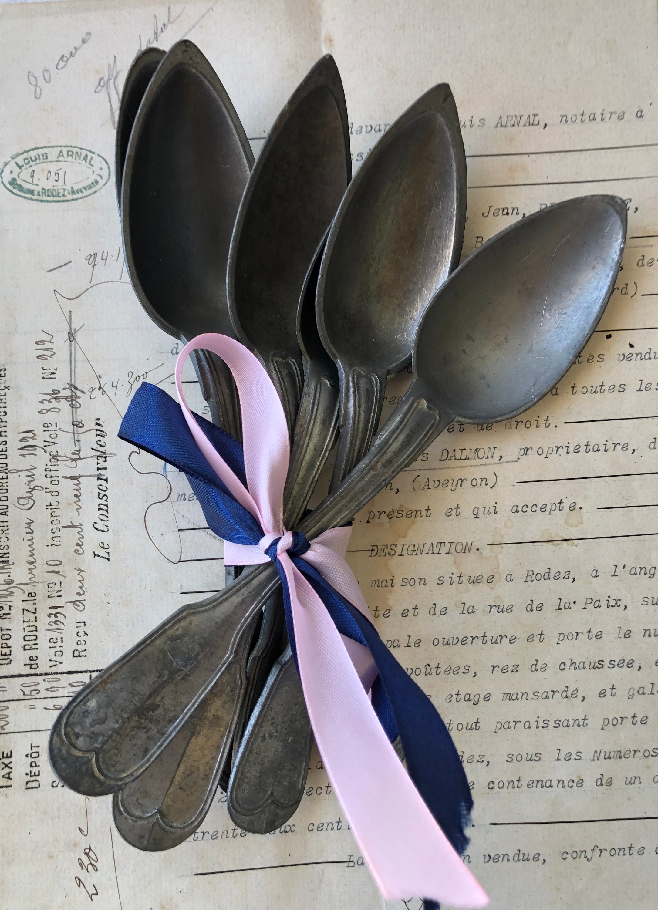 Lot De Cuillères En étain – Vintage, Sans Marque, D'occasion, Aspect Patiné