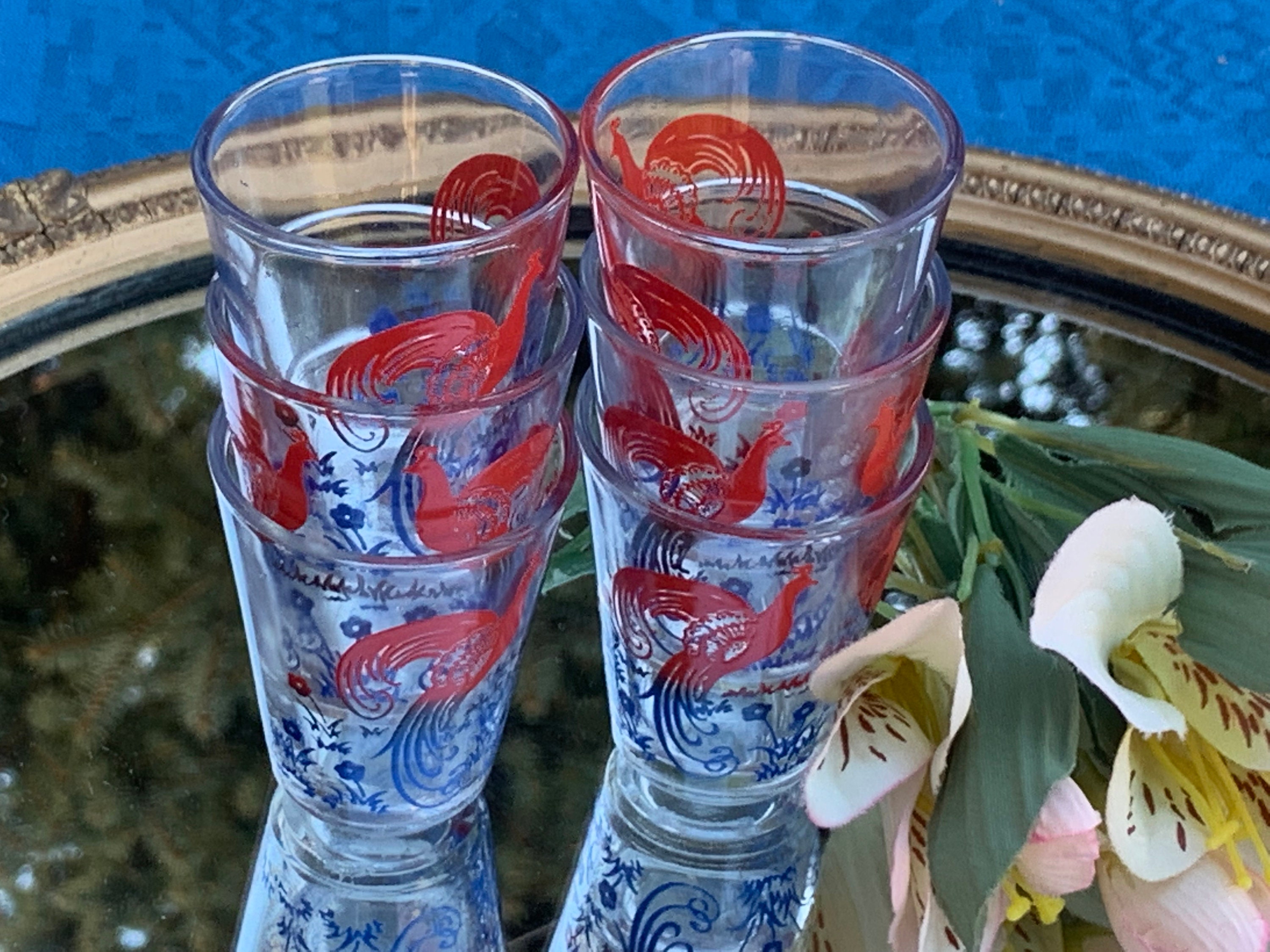 Six Retro French Vintage 1960s Shot Glasses / Lovely Bird Six Retro French Vintage 1960s Shot Glasses / Lovely Bird
