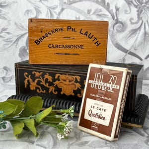 French Vintage Wooden Philippe Lauth Brasserie, Carcassonne Playing Cards Box / Charming Bistro Advertising / Rare Piece / Gift Idea