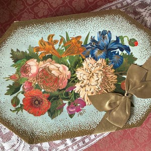 Found in France - Large Rectangular English &quot;Terry&#39;s of York&quot; Chocolate Box / Beautiful Floral Decor on the Lid / With Satin Ribbon & Label