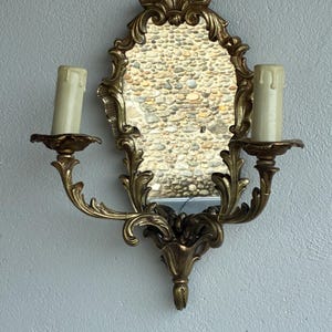 French Vintage Rococo Louis XV Style Gilt Bronze Mirrored Wall Sconce / Classic Two Arm Wall Light / Charming & Decorative Wall Light