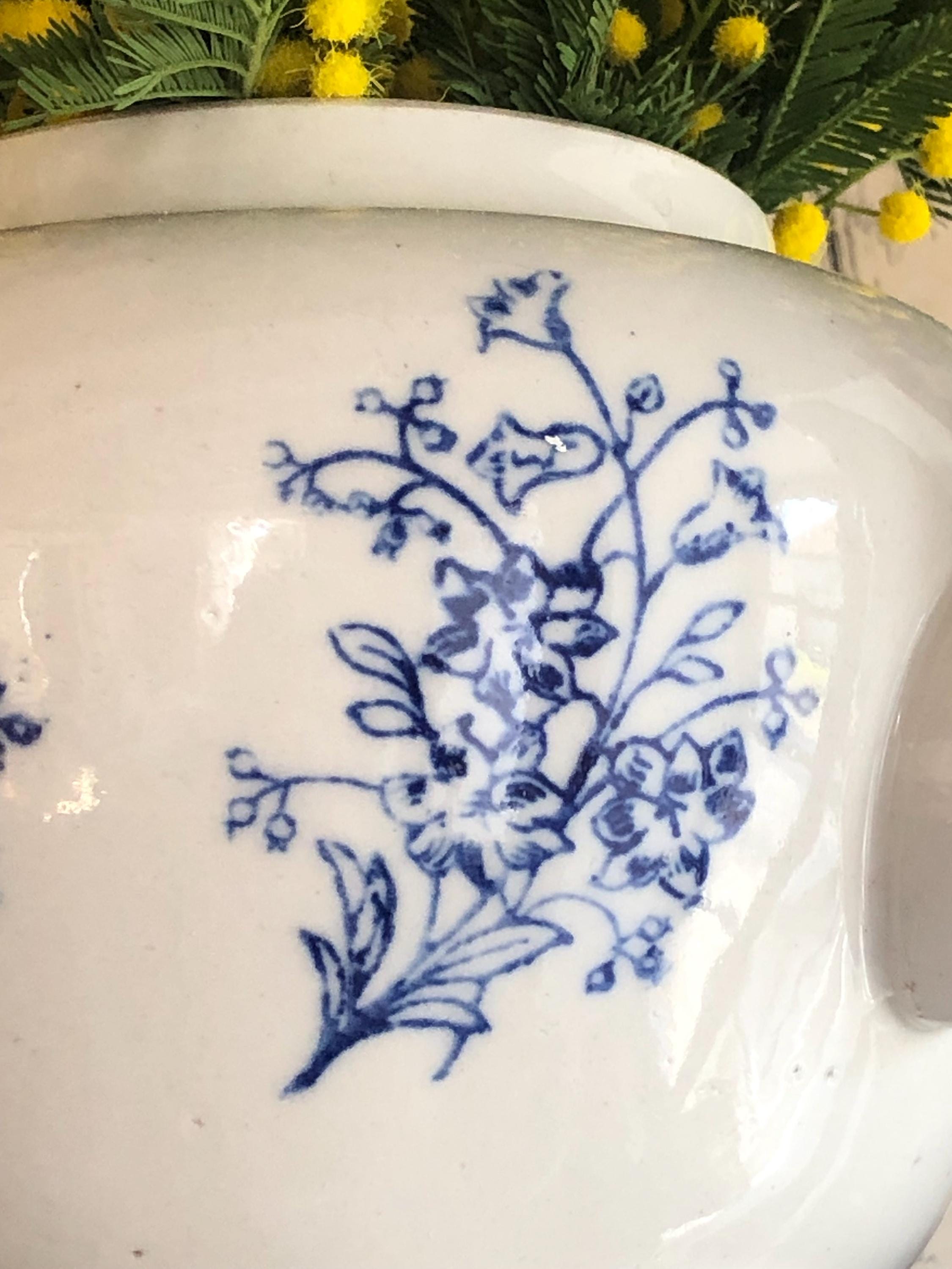 Large French Antique Lidless Tea Pot in Classic Blue & White