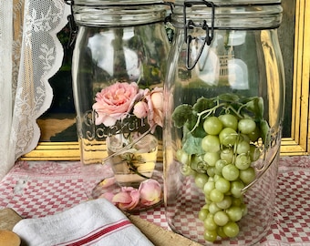Large French Vintage 3L Clear Glass &quot;Le Parfait&quot; Kilner Jar / Fab 1950s Storage Jar / Useful and Decorative with Metal Closing Mechanism