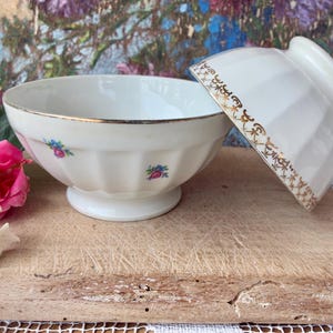 Two French Vintage Cafe au Lait Bowls / One with Pretty Roses & Flowers, One Smaller with Gold / Iconic and Classic French Porcelain Bowls