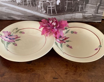 Pair of Large French Vintage Serving Platters / Dishes / Beautiful Poppy "Pavots" Design / Iconic 1930s French Tableware by Moulin des Loups