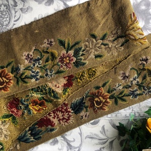 Very Long French Antique Late 1700s Cross Stitch on Canvas Piece / Delightful Needlepoint of Roses & Flowers / Unique Floral Cross Stitch