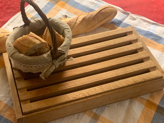 Vintage French Wood Bread Board With Crumb Drawer