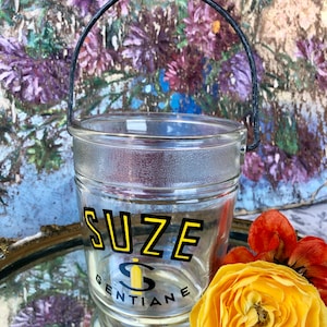 フランス製ヴィンテージ Suze アペリティフ ガラス製アイスバケツ / 象徴的なガラス製アイスバケツ (黄色、Suze - Apéritif à La Gentiane) / クラシックなバーウェア