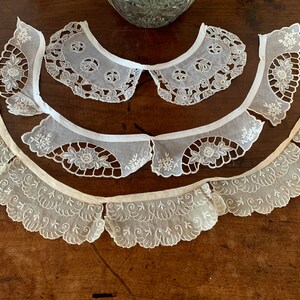 Three French Antique Embroidery on Cambric? Collars / Three Delightful Victorian Collars in Various Styles / 1900s Romantic Collars image 2