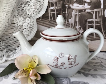 Vintage Teekanne aus Frankreich / bezaubernde 50er Jahre Teekanne von Deshoulières / Apilco / süsse Teekanne für Katzenliebhaber!