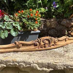 Unusual French Antique Wooden Hand Carved Pediment / Lovely Small Curved Piece / Unique One Off French Antique Pediment in Pale Wood
