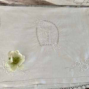 French Antique Hand Made Nightdress Case Initialled M / Beautifully Hand Embroidered / Divine & Romantic 1900s Linen Nightdress Holder