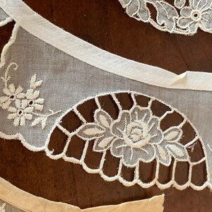Three French Antique Embroidery on Cambric? Collars / Three Delightful Victorian Collars in Various Styles / 1900s Romantic Collars image 10