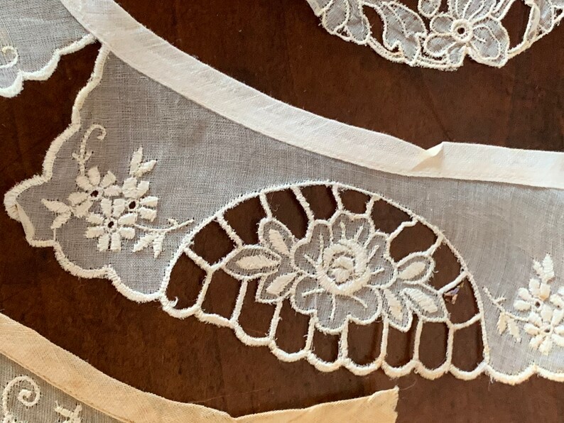 Three French Antique Embroidery on Cambric? Collars / Three Delightful Victorian Collars in Various Styles / 1900s Romantic Collars image 10