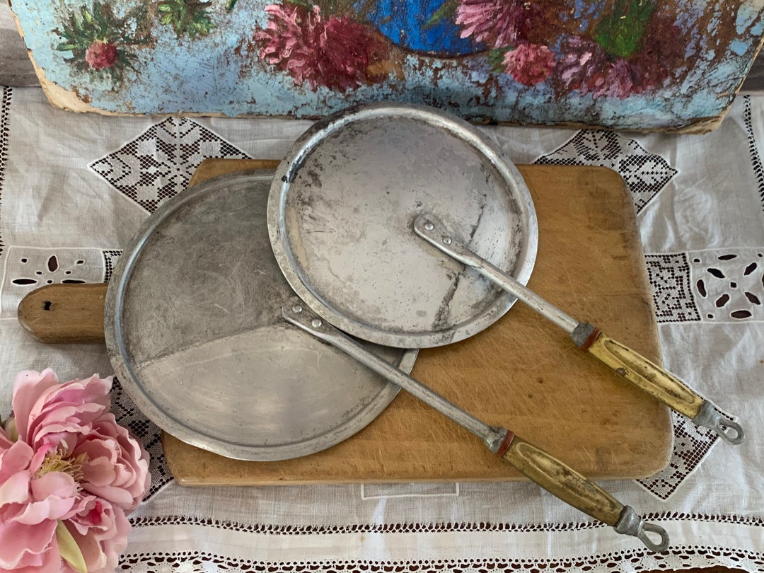 Pair of French Vintage Aluminium Saucepan Lids / Great Rustic Decor