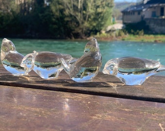 Pair of French Vintage Vannes Crystal Birds / Cute Little Lead Crystal Birds / 1960s Decorative birds / Ideal Gift for the Bird Lover