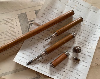 Rare French Antique Writer's Cane / "Canne d'Ecrivain" / Stunning Boxwood Cane Containing Pencil, Fountain Pen, Storage for Leads & Inkwell