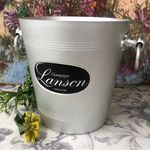 French Vintage Lanson Champagne Bucket / Metal Cooler with Black and White Label / Chic Ice Bucket for Every Occasion / Iconic Champagne