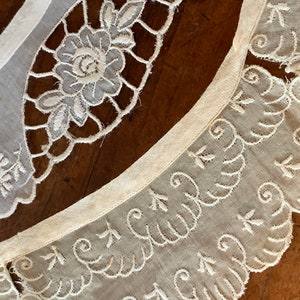 Three French Antique Embroidery on Cambric? Collars / Three Delightful Victorian Collars in Various Styles / 1900s Romantic Collars image 6